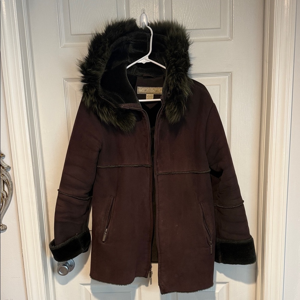 Madison Dark Brown Faux Fur Trim Hooded Coat